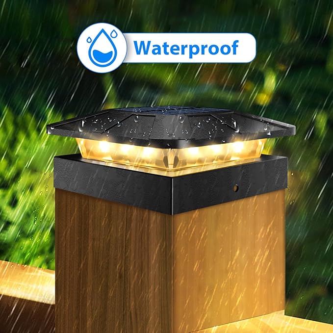 Peasur 20 Packs 4x4 Post Solar Lights 3 Lighting Modes, Black Solar Powered Cap Lights Fits 4×4/3.5×3.5 Wood/Vinyl Posts, Waterproof Post Top Light Outdoor for Fence Deck Mailbox Porch Railing