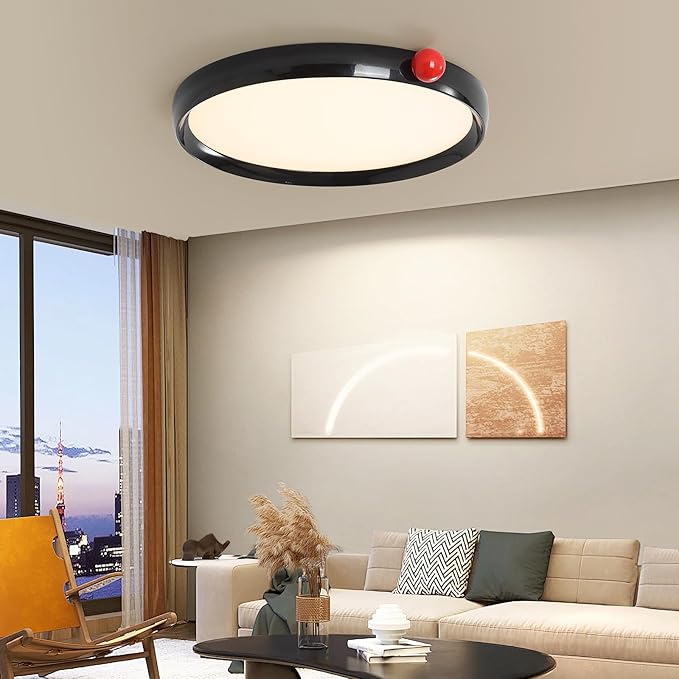 Black Round Flat Panel Light, Dimmable Modern Flush Mount Ceiling Light Fixture,24W 3000K/4000K/5000K,Fits for Hallway Kitchen Bedroom Living Room Closet Room