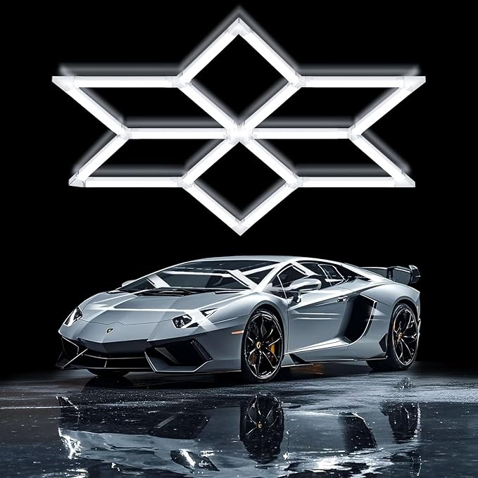 Hexagram Garage Lights 6 Rhombus, 126W 15120LM, 6500K Super Bright Hexagonal Diamond LED Ceiling Light for Garage, Workshop, Gym, Car Detailing Shop