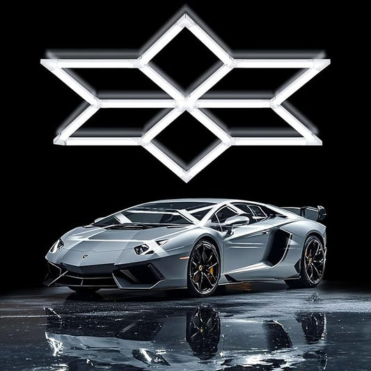 Hexagram Garage Lights 6 Rhombus, 126W 15120LM, 6500K Super Bright Hexagonal Diamond LED Ceiling Light for Garage, Workshop, Gym, Car Detailing Shop