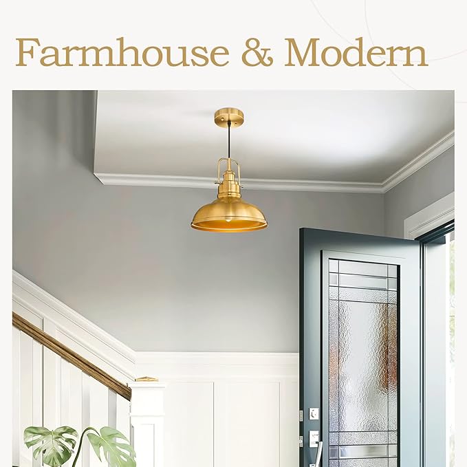 zeyu Farmhouse Pendant Lighting for Kitchen Island, 1-Light Industrial Hanging Pendant Light with Metal Dome Shade, Gold Finish, 016-1 BG