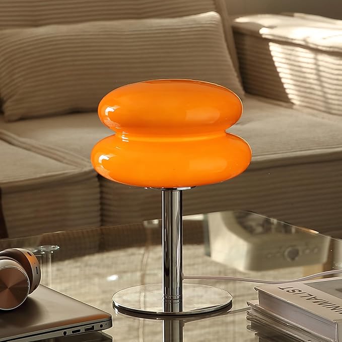 Glivpny Mushroom Lamp Table Lamp for Night Stands,Mid Century Modern Desk Lamps for Bedroom, Vintage Dimmable Bedside Small Lamps, Cute Cool Home Room Aesthetic Decor for Living Room (Orange)