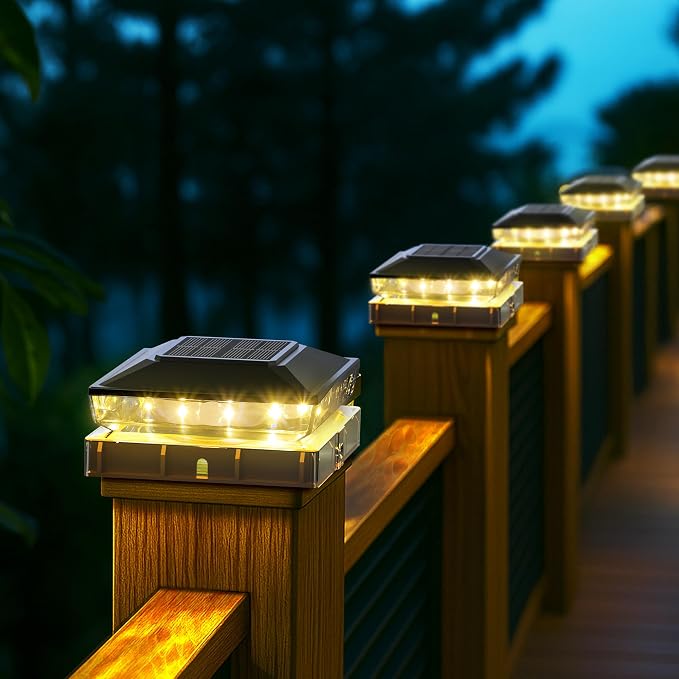 KEILAIMO Solar Post Cap Lights, 12-Pack Upgraded Outdoor Deck Fence Post Solar Lights for 4x4 5x5 Wood/Vinyl Posts, IP65 Waterproof, 10-12 Hours Warm White Glow for Garden/Patio/Porch - Black