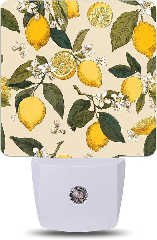 Lemon White Flowers Night Light Plug Into Wall with Dusk to Dawn Sensor Wall Lamp, LED Nightlights for Bedroom, Bathroom, Kitchen, Hallway, Room Decorative for Boys Girls Women Men Gifts