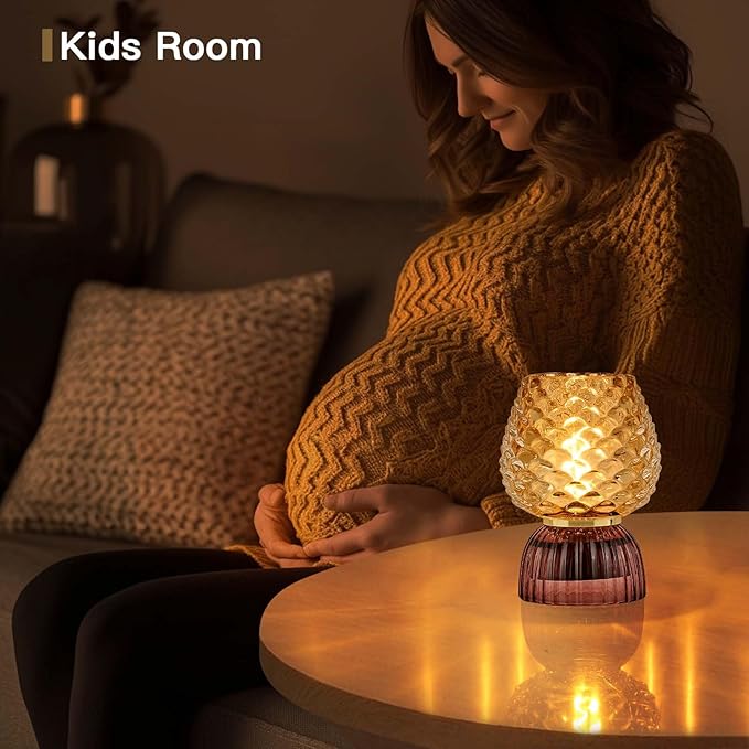 Battery Operated Lamp with Timer, Cute Small Cordless Glass Table Lamp for Home Decor, Kitchen, Bathroom, Birthday Gift for Women, Pinecone, Amber