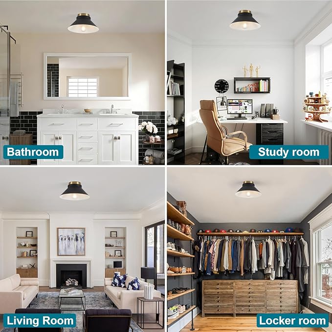Modern Flush Mount Ceiling Light 2 Pack,Metal Black Semi Flush Mount Ceiling Light Fixture,Brass Accent Black and Gold Ceilings Light Fixture for Hallway Kitchen Entryway Bedroom Laundry Room,11.81in