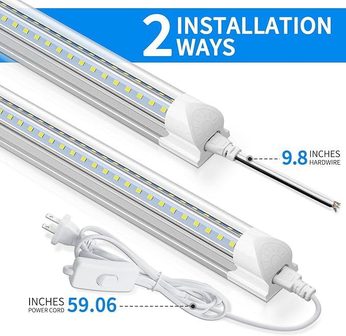 CNSUNWAY LED Shop Lights 2FT, 20W High-Efficiency Under Cabinet Lighting 6500K Cool White, V-Shaped Linkable T8 Shop Light for Workbench, Kitchen, Workshop, Basement, ETL Listed (6 Pack)