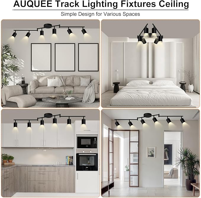 Track Lighting Fixture Ceiling, 44.3" Modern LED Track Lighting Kit, Black 6 Light Ceiling Light for Kitchen, Rotatable Spotlight Heads, Wall Mount Spot Lighting for Island/Bedroom(GU10, NO Bulb)
