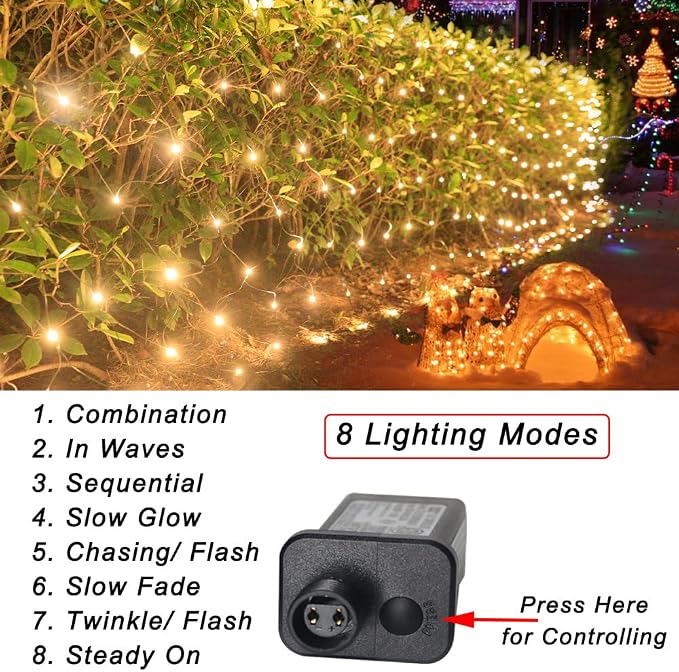 Warm White Net Lights, 360 LED Christmas Lights Outdoor, 21ft x 5ft Large Net Mesh String Lights, 8 Modes Twinkle Light Connectable Plug in for Bushes Christmas Hedge Yard Garden Party Decor