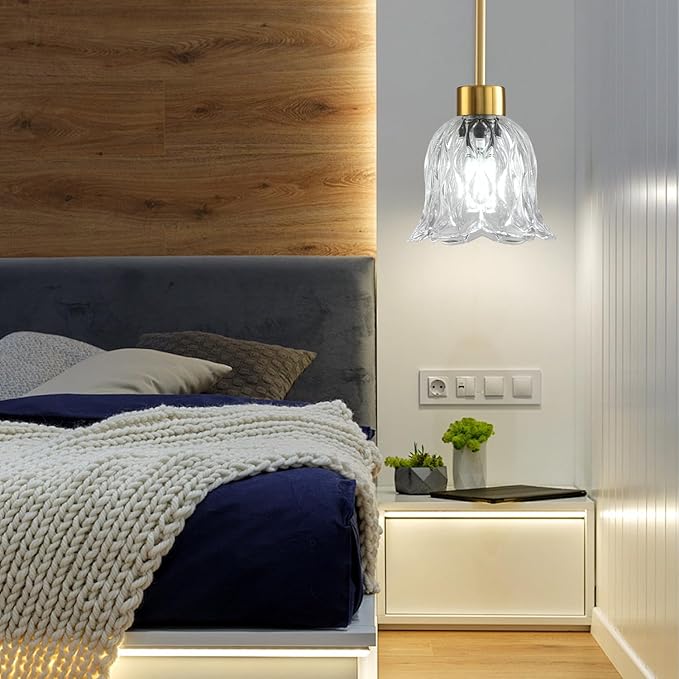 Pendant Lamp with Glass Shade, Modern Antique Brass Pendant Lights,Hanging Light Vintage Glass Shade, Island Light Pendant Light Fixture for Bedroom Living Room Kitchen