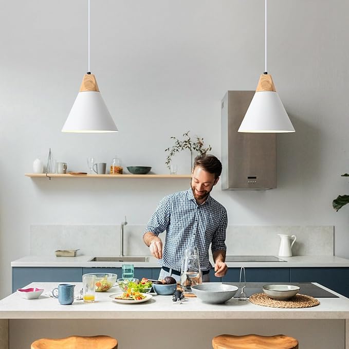 Plug in Pendant Light, 2 Pack 9.4inch Hanging Lights with Plug in Cord 14.7 ft, White Pendant Light Plug in, Hanging Pendant Light, Hanging Lamp Plug in for Bedroom Living Room Kitchen Island