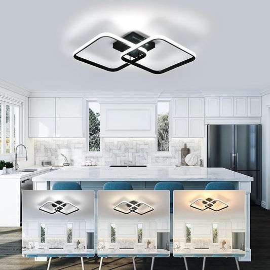 DELIPOP 25 Inch Modern Ceiling Light, 40W Sqaure LED Ceiling Light 3000k/4500k/6500k 3 Color Temperatures Adjusted Flush Mount Ceiling Light for Hallway Bedroom Bathroom Living Room