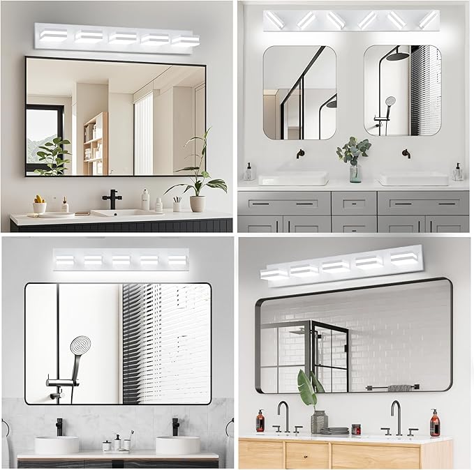 IZORRO LED Modern Bathroom Lights Fixtures(5-Light,Dimmable,360°Rotate),Matte White Acrylic Wall Lighting,Vanity Lights for Bathroom Over Mirror - 6000k 30In （No Assembly Required）