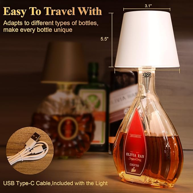 2 Pack Wine Bottle Lamps, 2025 New 3 Color Rechargeable Wireless Bottle Lamps, Bottle Lamp Kit for Liquor Bottles with Touch Dimming for Parties, Restaurants & Home Decor (White)