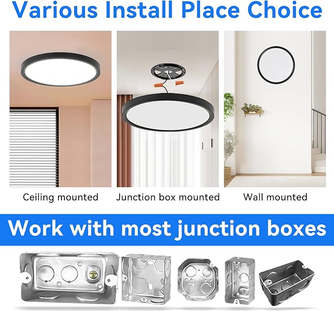 6PK 15.8 inch LED Flush Mount Ceiling Light Fixture,36W, 3600LM,3000K/4000K/6000K CCT Selectable Super Slim LED Ceiling Light, Close to Ceiling Round Flat Panel light for Bedroom,Kitchen,Hallway,Black