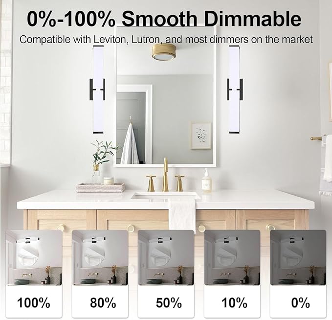 Bathroom Vanity Light 2700/3000/3500/4000/5000k Dimmable, Black Modern Matte for Vanity Lighting Over Mirror LED, 24 inch IP44 25W Equivalent to Incandescent 250W, ETL Listed (1 Pack)