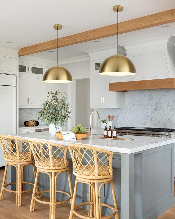 Gold Pendant Light 15.7" Large Pendant Lights Kitchen Island, Farmhouse Dome Pendant Lamp for Hallway Dining Room Bedroom Bar Cafe