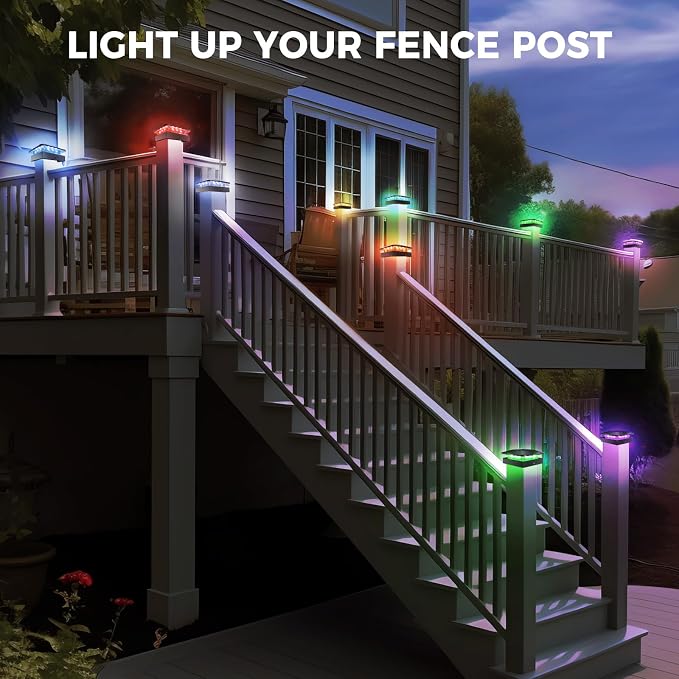Peasur 4x4 Solar Post Cap Lights Outdoor RGB Color Changing, 12 Pack LED Post Top Light Solar Powered Waterproof, Wood/Vinyl Posts Lighting for Outside Fence Deck Porch Yard Railing Mailbox