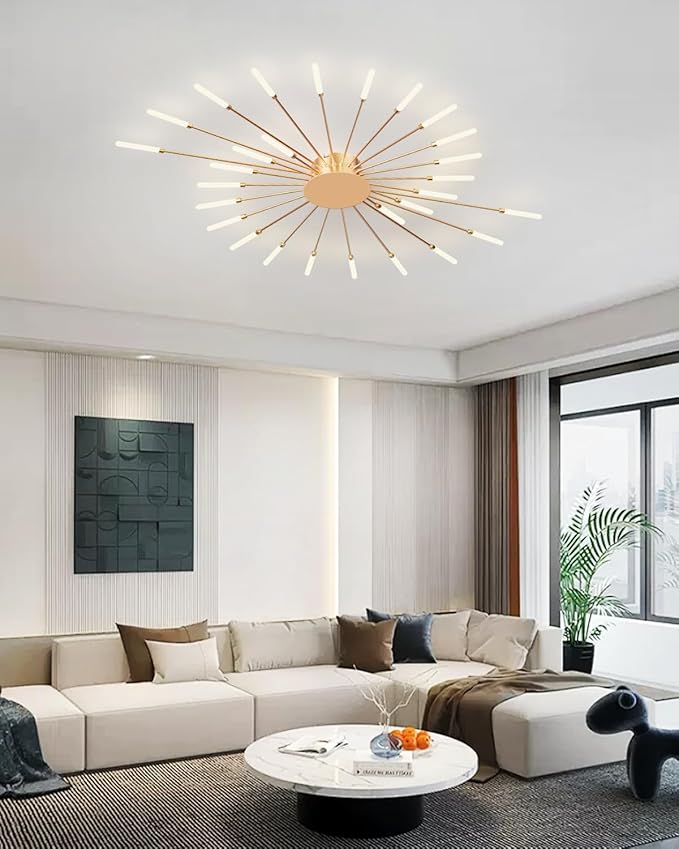 Ceiling Light Modern LED Ceiling Lamps,Flower Shape Ceiling Lights,Flush Mount Chandelier,Metal Acrylic Ceiling Lamps,Living Room Light Fixtures Ceiling for Bedroom(Gold,28 Heads)