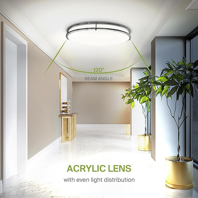ASD LED 24" Oval Flush Mount Lighting, Close to Ceiling Light Fixture | 5CCT, Dimmable, ETL Listed | 38W 3289LM 2700-5000K 120V | Low Profile Double Ring Lamp | Nickel