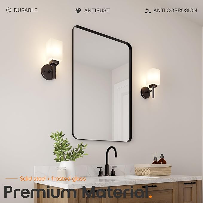 Wall Lights Over Mirror Bathroom Vanity Light Fixtures with White Frosted Glass Shade, Wall Sconces for Porch, 2 Pack Oil Rubbed Bronze T002ORB-L1-P2