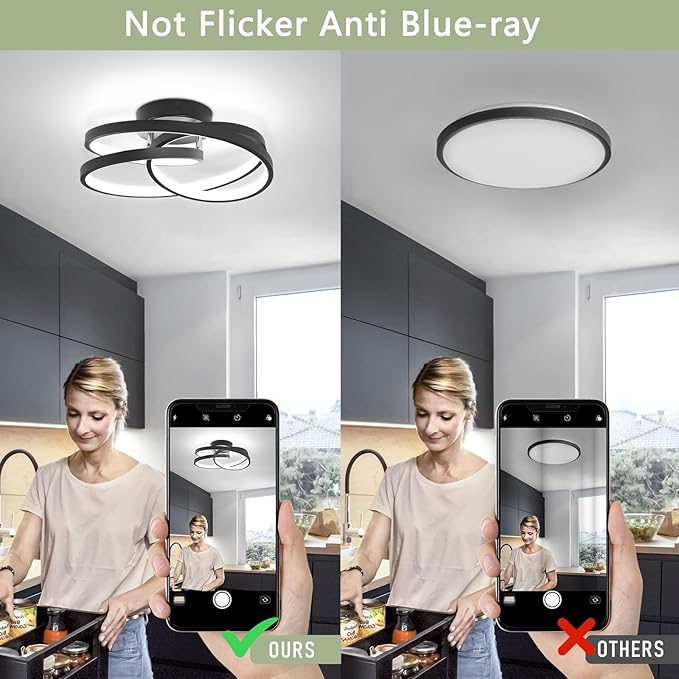 Black LED Ceiling Halway Light,6000K Modern LED Ceiling Light Fixture,Creative Design Close to Ceiling Lamp for Hallway Bedroom Dining Room Kitchen Bathroom Ceiling Lighting Fixtures