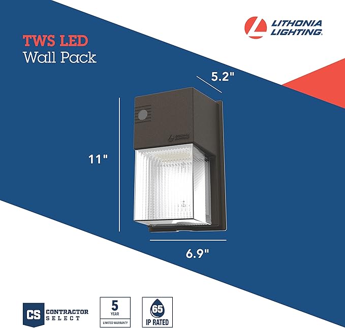 Lithonia Lighting 7" Mini LED Wall Pack Outdoor Light Fixture, 3-Way Selectable CCT 3000K/4000K/5000K, Adjustable Lumens, Dusk to Dawn Photocell, MVOLT, Bronze (TWS LED ALO SWW2 MVOLT PE DDB M2)