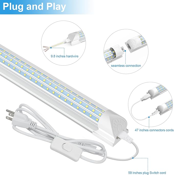 SHOPLED LED Shop Light 8FT, 90W 11700LM 6000K Cool White, Linkable T8 LED Tube Light Fixtures, D-Shape, 8 Foot LED Shop Lights for Garage, 12 Pack