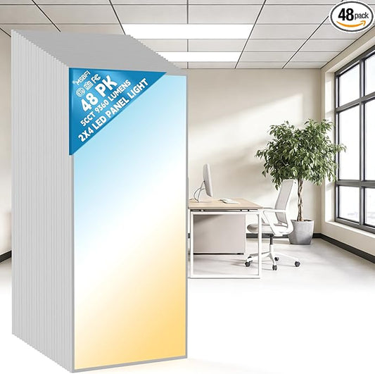 2x4 LED Flat Panel Light Drop Ceiling Office Fixture, 5 CCT 3000K-6500K Adjustable & 5 Wattage Selectable,0-10V Dimmable, 2X4 LED Flush Mount Ceiling Light, ETL Listed 48Pack