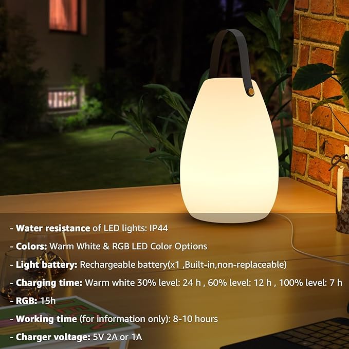 uuffoo Rechargeable Portable Table Lamp, Cordless RGB Lantern with Remote, Decorative LED Night Light, IP44 Waterproof Indoor Outdoor Lamp for Bedroom Patio Garden Wedding Party