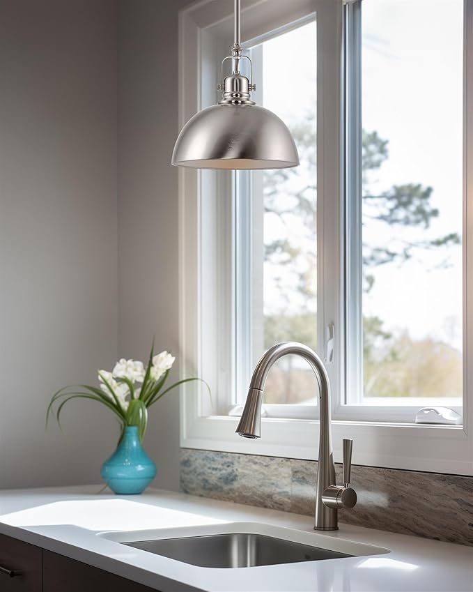 Kira Home Belle 9" Contemporary Industrial Pendant Light, Adjustable Length + Shade Swivel Joint, Brushed Nickel Finish