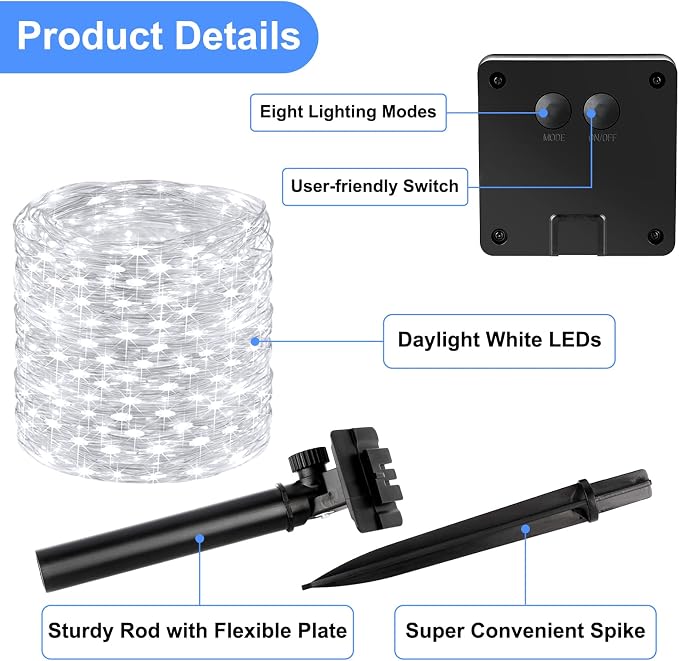 Brightever Solar String Lights Waterproof 288FT, 4-Pack Each 72FT 200 LED Solar Powered Fairy Lights with 8 Modes, Solar Twinkle Lights for Outside, Tree, Backyard, Balcony, Christmas (Daylight White)