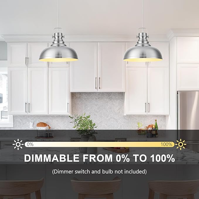 Refice Brushed Nikcel Farmhouse Pendant Lights Industrial Pendant Lighting for Kitchen Island Adjustable Height Dome Hanging Lights for Barn, Dining Room 3 Packs