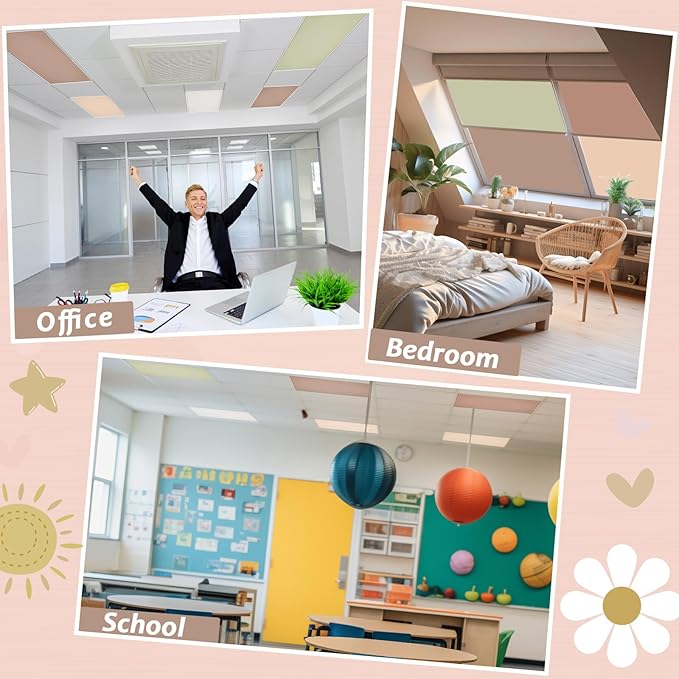 Wiooffen 6 Pcs Fluorescent Light Covers with 60 Magnets Decorative for Classroom Ceiling Light 4 x 2 Feet Magnetic Light Covers Filter Easy Install for Office Hospitals & Home (Neutral Boho)