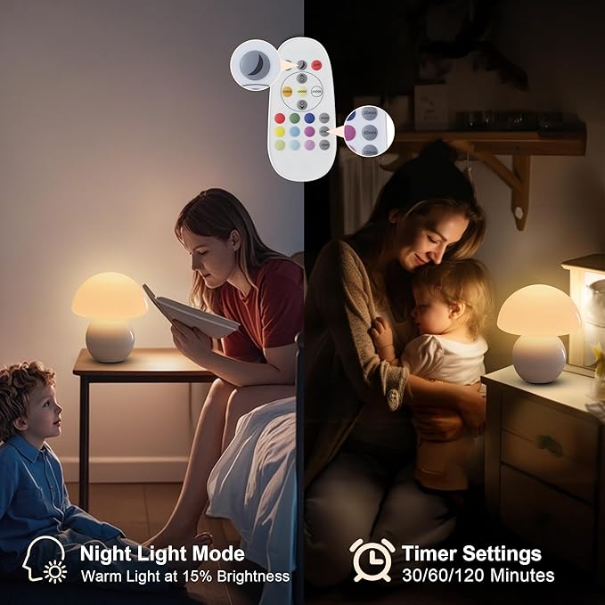 KARTOOSH Cordless Cute Mushroom Lamp with Remote Control, 9 RGB, Cordless Lamps for Tables, 3 Color Temperature, Stepless Dimmable, Timer, Memory, Unique Aesthetic Home Decor for Living Room (White)