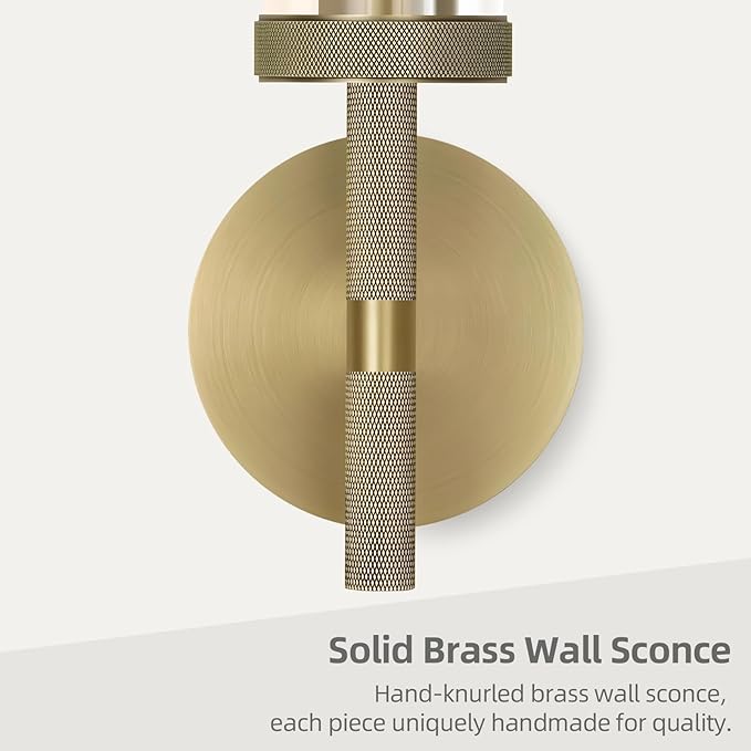 Modern Brass Hardwired Wall Sconces, 20'' Knurled Bathroom Wall Sconce, Indoor Wall Sconce,Copper and Tube Glass Vanity Light, for Living, Bedroom, Hallway, Staircases, Include Bulbs