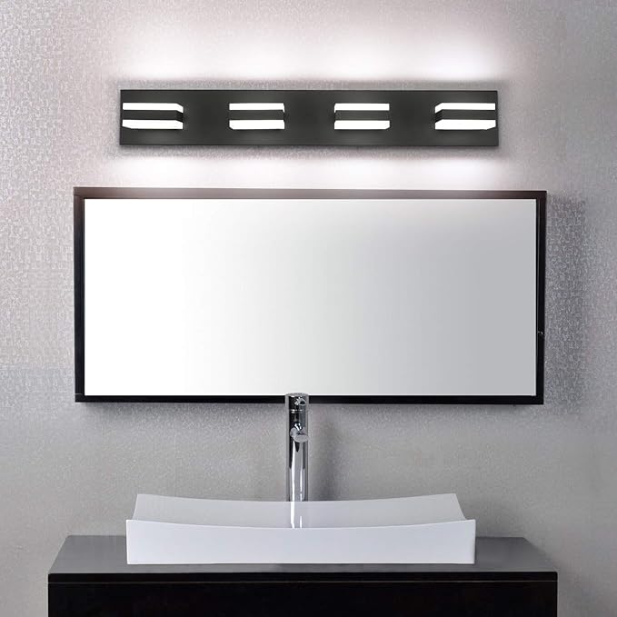 SOLFART Black Bathroom Light Fixtures 4 Lights Bathroom Vanity Light LED Dimmable Matt Black Vanity Lights 32W Cool White 6000K & 0%-100% Brightness Dimmable