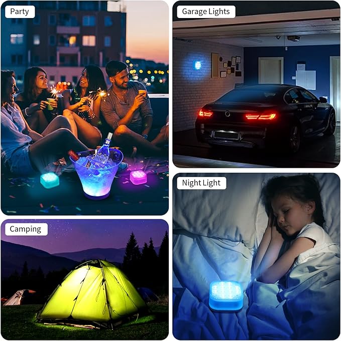 VIDOME Rechargeable Pool Lights, Pool Lights with Remote, IP68 Full Waterproof Submersible Led Lights Built-in Magnet 16 Color Changing Floating Lights for Bathtubs, Ponds, Party Decor (4 Set)