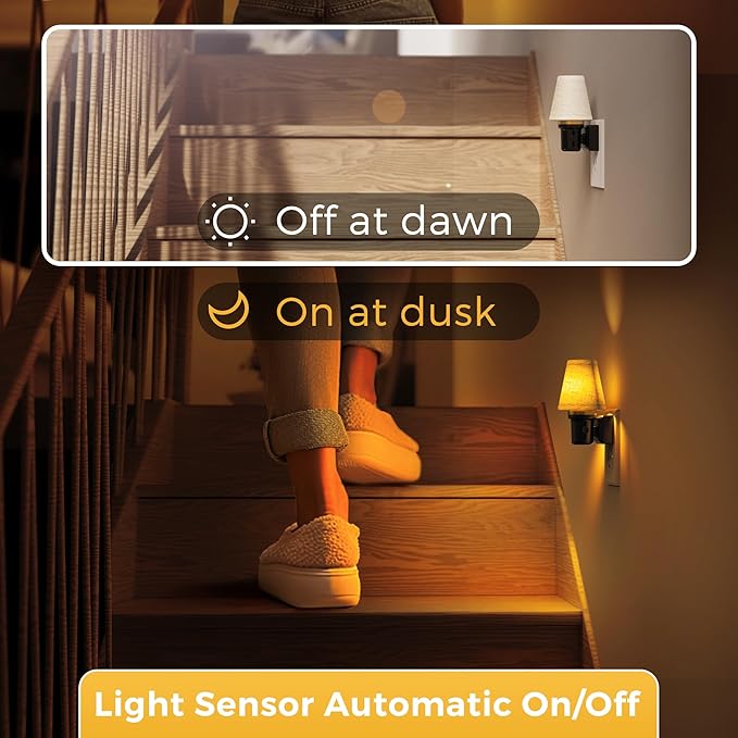 L LOHAS LED Night Lights Plug into Wall, 2 Pack Linen Fabric Round Platform Decor Night Light, Dusk to Dawn Sensor Vintage Nightlight, Amber Warm 0-100LM Dimmable, for Bedroom Living Room Hallway
