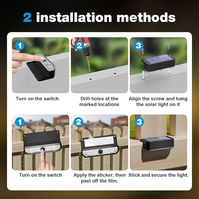Peasur 8 Pack Solar Fence Lights Outdoor, Railing Light Solar Powered, IP65 Waterproof Led Deck Solar Lights for Outside Backyard Balcony Porch, Warm White