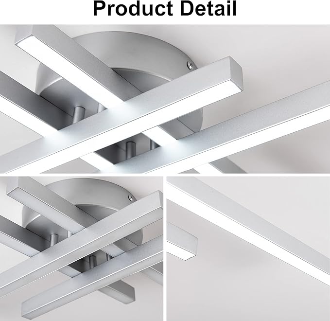 Updated Modern Ceiling Light ,Preminum Close to Ceiling Light fixtures,Modern Light Fixtures Ceiling Dimmable for Dining Room Kitchen Bedroom Living Room 40W 6000K Cool Light (Silver)