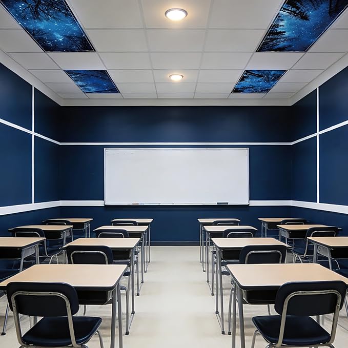 8 Pack Fluorescent Light Covers with 80 Magnets Decorative for Classroom Ceiling Light 4 x 2 Feet Magnetic Cover Filter Easy Install for Office School Home Hospital Drop Ceiling Supplies(Night Forest)