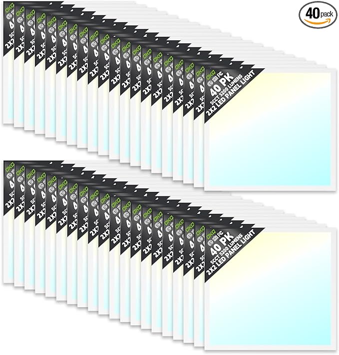 OKQ 2x2 LED Flat Panel Light Drop Ceiling Office Fixture,5 CCT 3000K-6500K Adjustable & 5 Wattage Selectable, 0-10V Dimmable, 2X2 LED Flush Mount Ceiling Light,ETL Listed 40Pack
