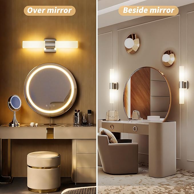 Kalium Bathroom Wall Sconce Fixture, 21 Inch Modern Vanity Lights with Frosted Glass Shade, Indoor Sconces Lighting Wall Decor Lamps for Bathrooms Living Room Stairs Bedroom (Silver)