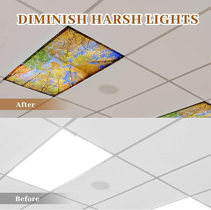 Patelai 8 Pack Fluorescent Light Covers for Classroom Ceiling 4 x 2 Feet Magnetic Light Covers Filter for Office School Drop Ceiling Supplies(Fall Trees Style)