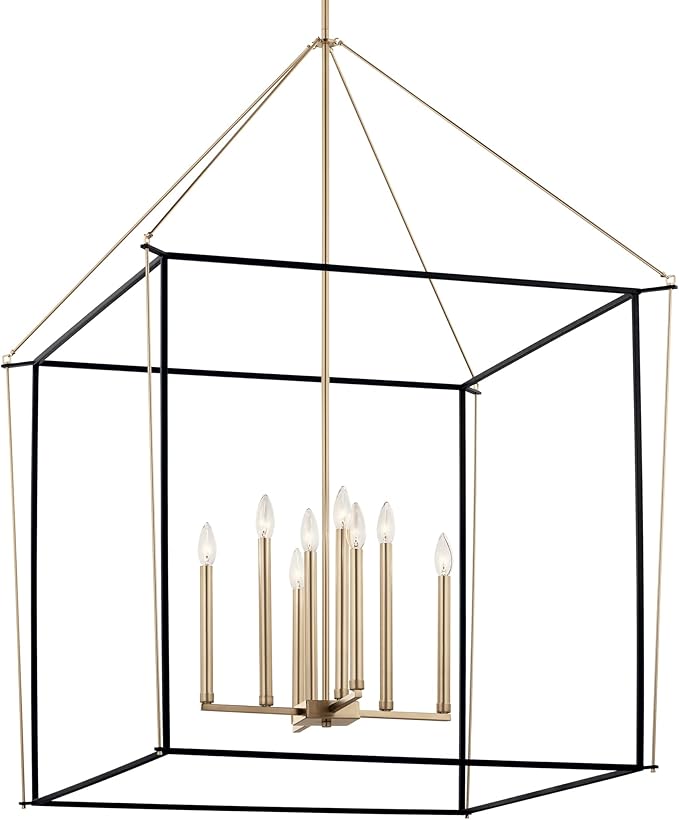 Kichler Eisley 8-Light 2 Tier Foyer Pendant, Soft Modern Light in Champagne Bronze and Black, Sloped Ceiling Compatible, for Grand Foyer or Great Room (50" x 34.75" x 34.75"), 52629CPZ