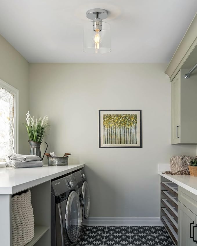 Chrome Semi Flush Mount Ceiling Light,Modern Farmhouse Ceiling Light Fixture for Closet Entryway,Hallway Light Fixture 5.9in Clear Glass Shade 1 Pack