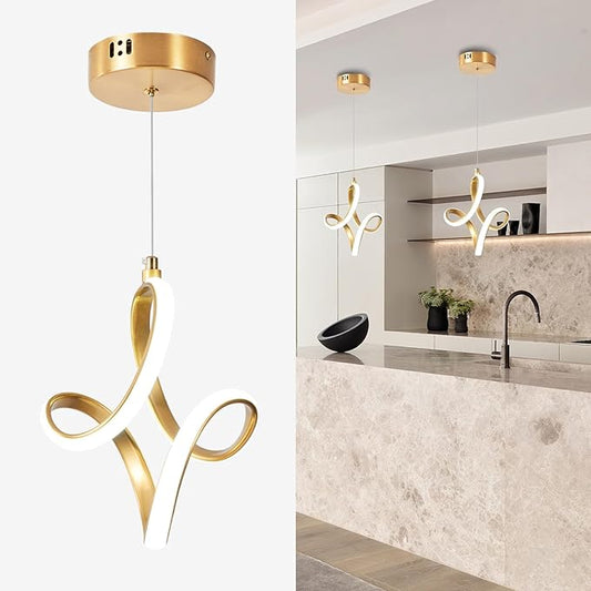 Modern Led Pendant Light 5500K Cold White Kitchen Island Pendant Light Fixtures Adjustable Height Led Pendant Lamp for Kitchen Island Dining Room Hanging Light, 1 Pack (Gold)