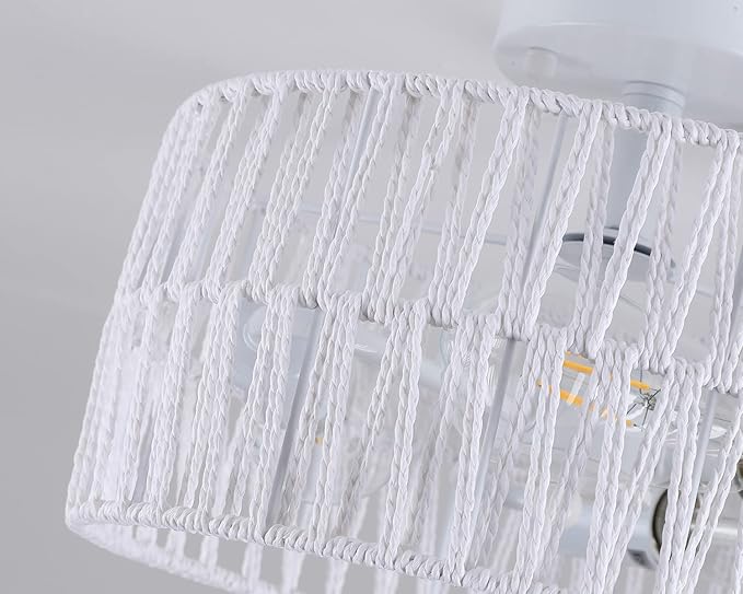 3-Light Coastal White Woven Flush Mount Light Fixture Boho Hemp Rope Semi Flush Mount Ceiling Light for Hallway Bedroom Kitchen Entryway Farmhouse Living Room, White