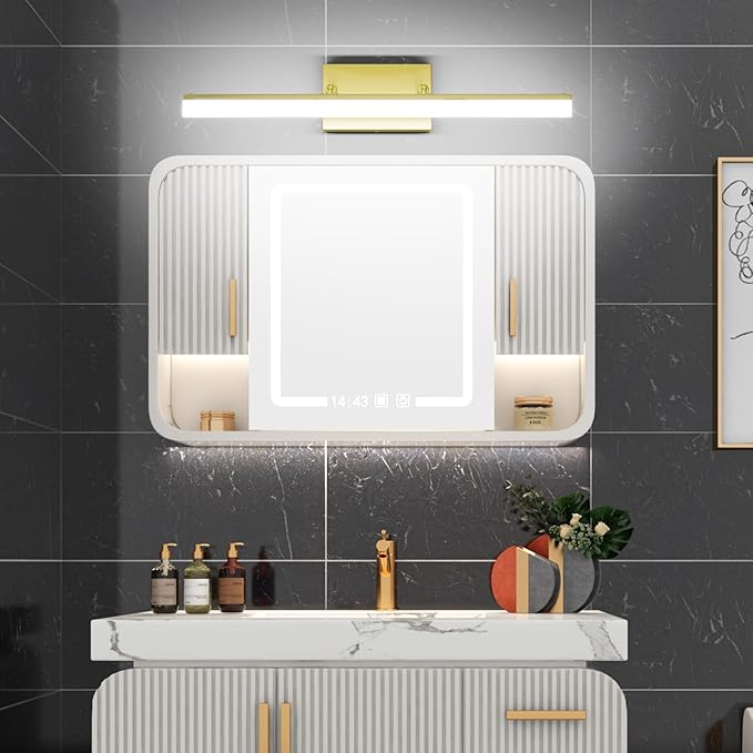 Aipsun Bathroom Vanity Light Brushed Gold Modern LED Vanity Lighting Over Mirror 24inch Adjustable Gold Wall Light for Bathroom (Cool White 5500K)